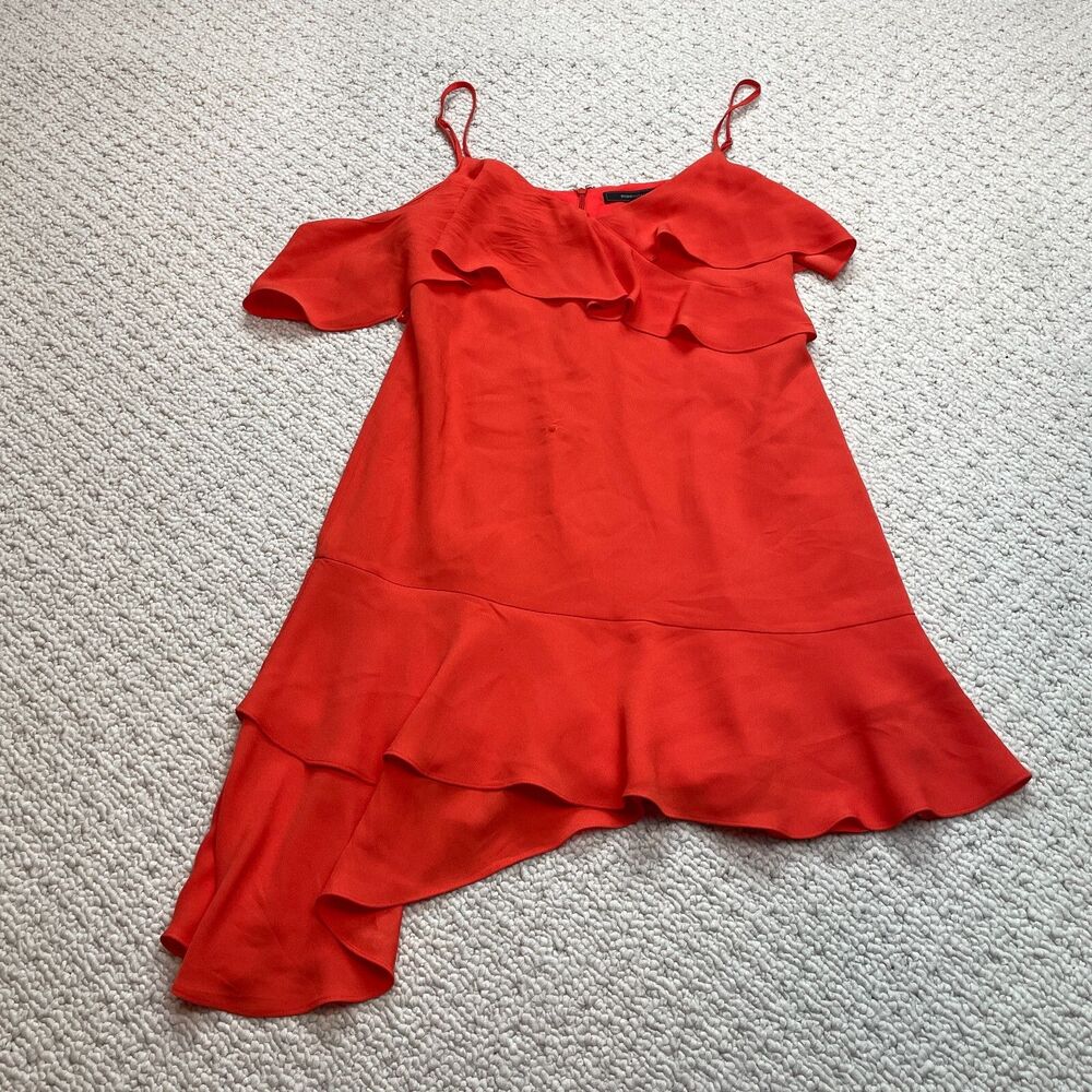 BCBGMAXAZRIA Shift Dress Womens 4 Red Mini Sleeveless Layered Ruffle Polyester